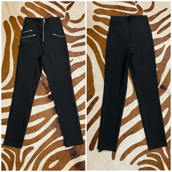 Zara Black High Waist Zipper Detail Leggings - Picture 2 of 4